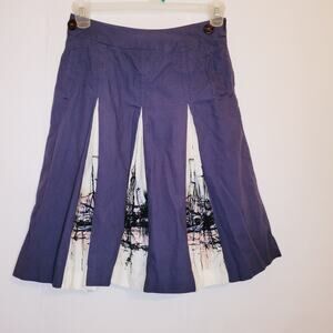 Merona blue and white nautical boat print pleated knee length skirt sz 2 preppy